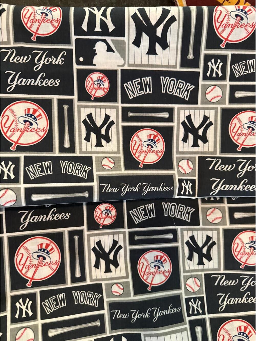 MLB New York YANKEES logo on Dark Navy 60" Cotton Fabric by 1/2 yard